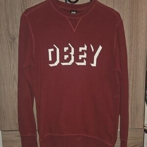 Obey Womens Burgundy Crew Neck Sweater